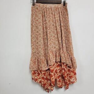 Free People Womens Zuma Drippy Ruffle‎ Fairy Skirt Size 2 Pink Whimsical Floral